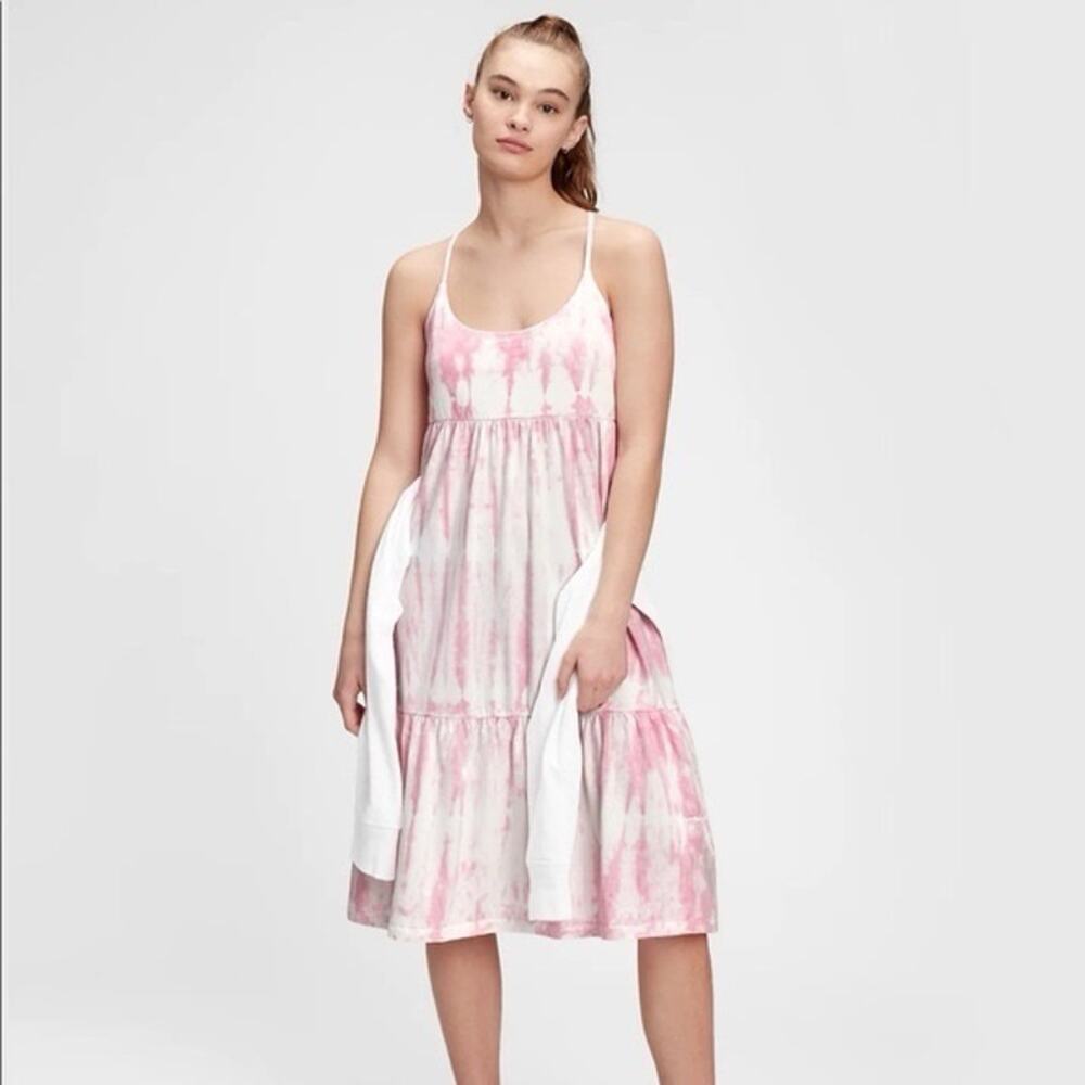 Gap Pink and White Tie Dye Print Tiered Ruffle Sleeveless Sundress Size Small